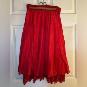 Red Flowy Skirt with a Lace Layer, Brand Lapis, Size M